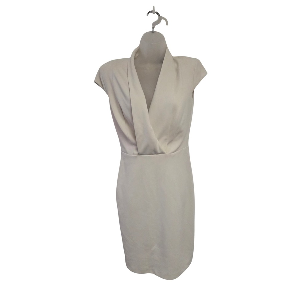 Sandro Ferrone Roma Cream V-Neck Cap Sleeve Sheath Dress Ivory Pencil Skirt